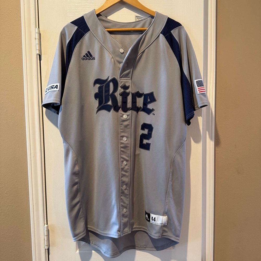 Adidas Baseball Jersey Texas Rice University Owls Grey Gray Navy Official